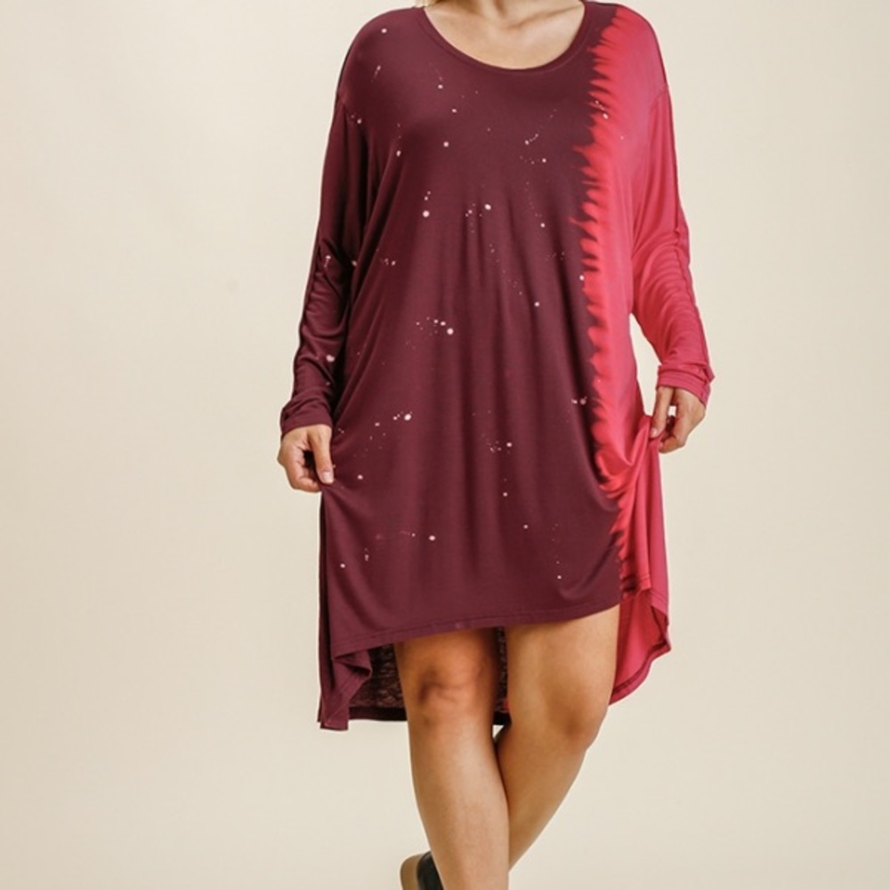 Umgee Dress Dip Dye Maroon Dolman Long Sleeve Size 2XL NWT - Picture 4 of 6